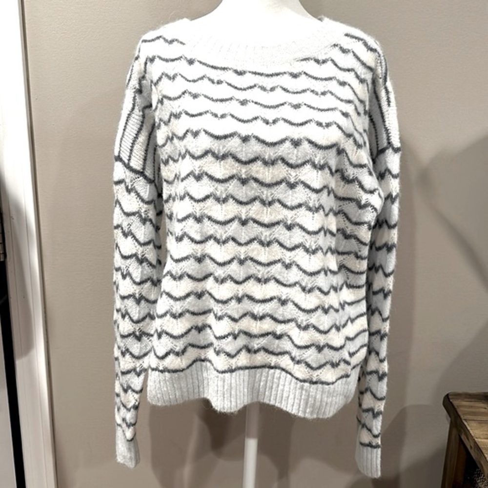 Club Monaco Pointelle Alpaca Blend Boatneck Sweater Blue